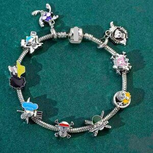 Silver Plated One Piece Anime Themed Loaded Charm Bracelet Design